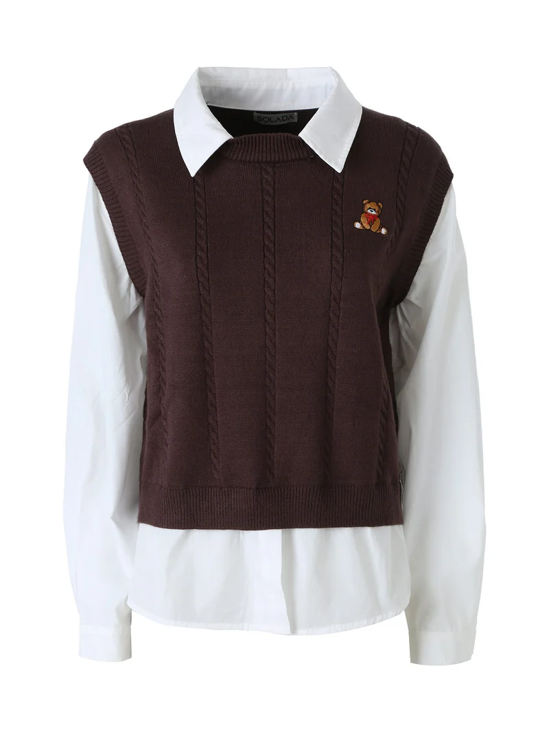 Maglione donna con inserto a camicia - moro