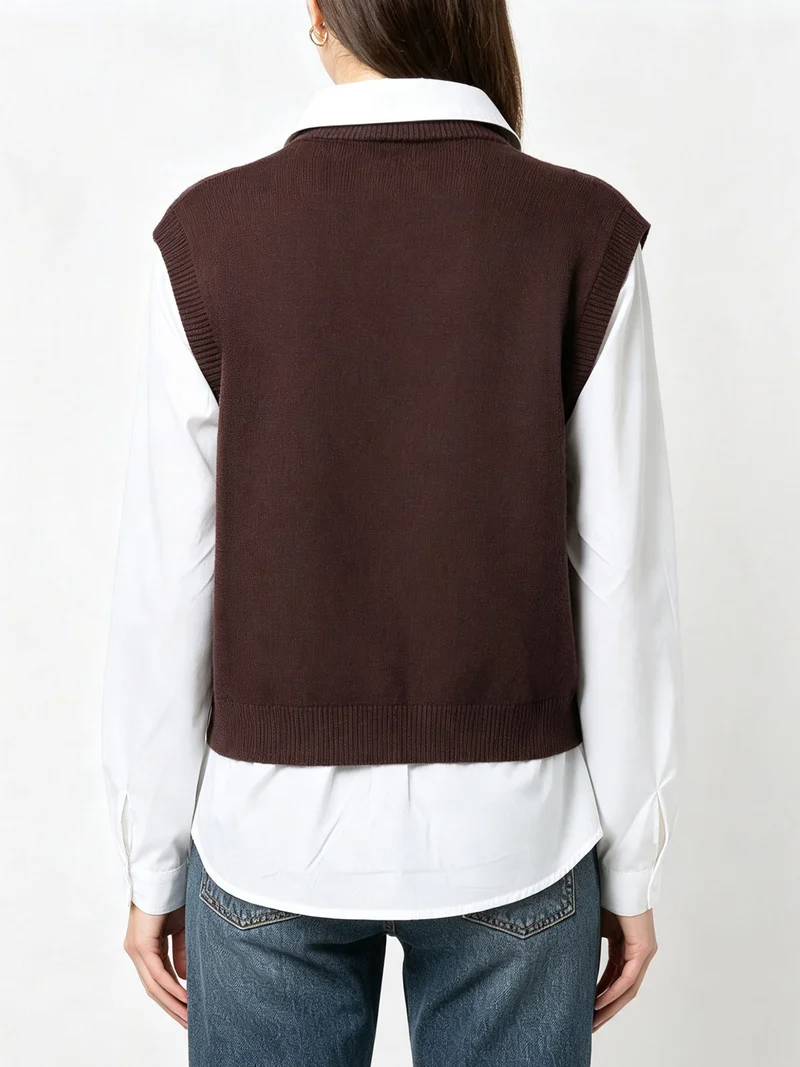 Maglione donna con inserto a camicia - moro