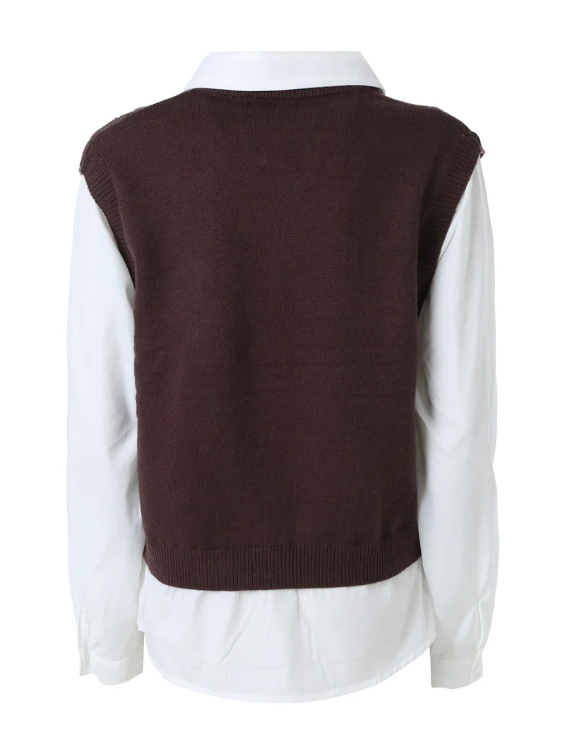 Maglione donna con inserto a camicia - moro