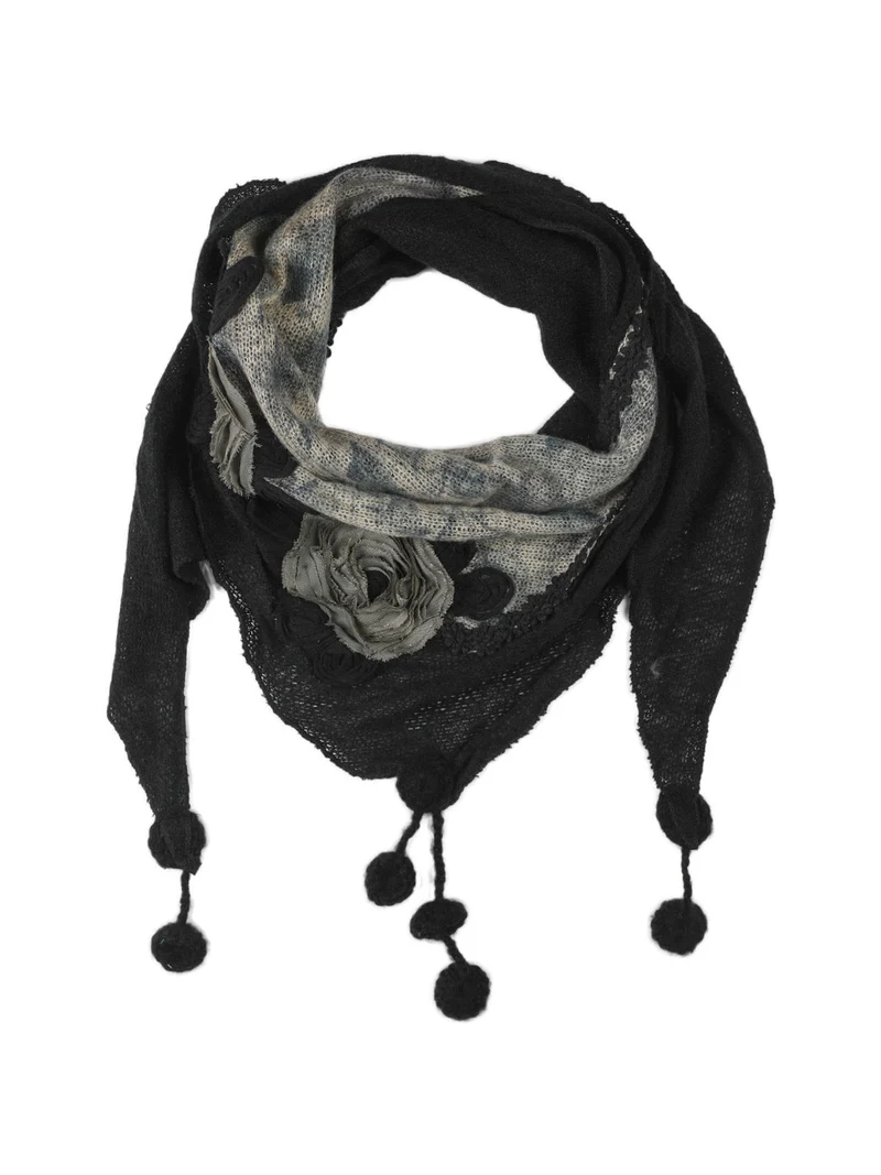 Sciarpa triangolare con fiori - nero