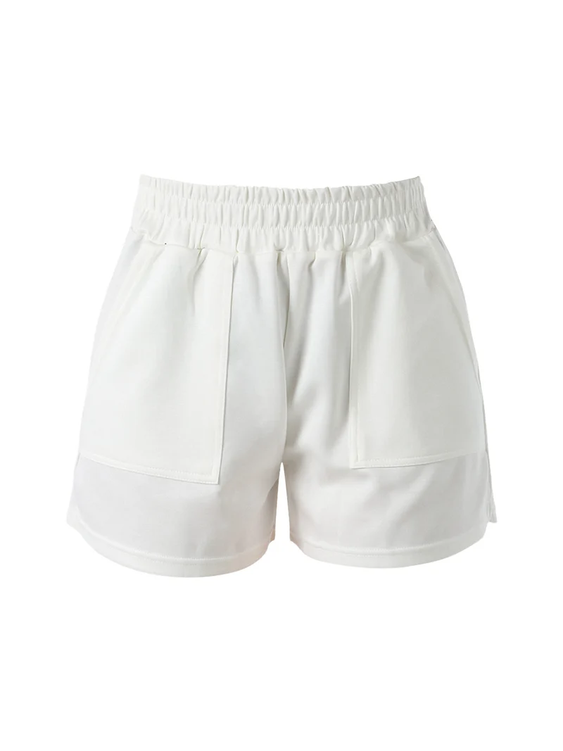 Shorts donna con elastico in vita - bianco