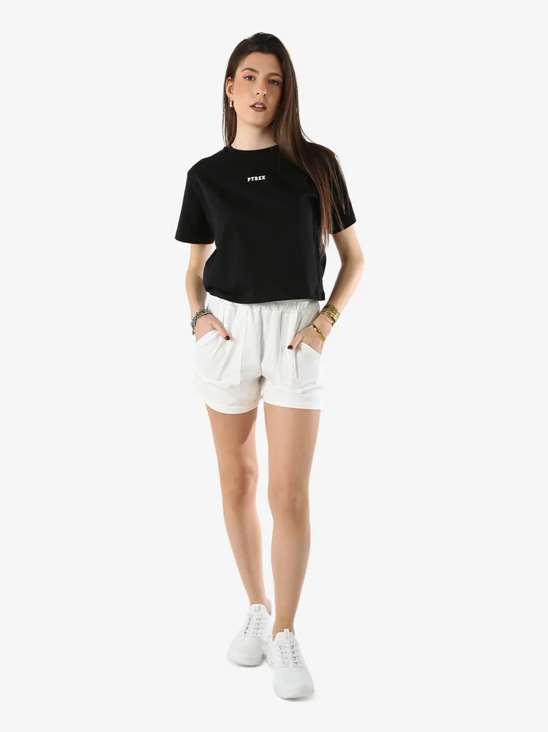 Shorts donna con elastico in vita - bianco