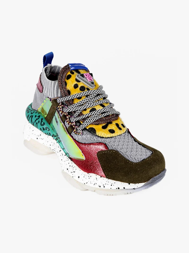 Sneakers donna multicolor con zeppa - grigio
