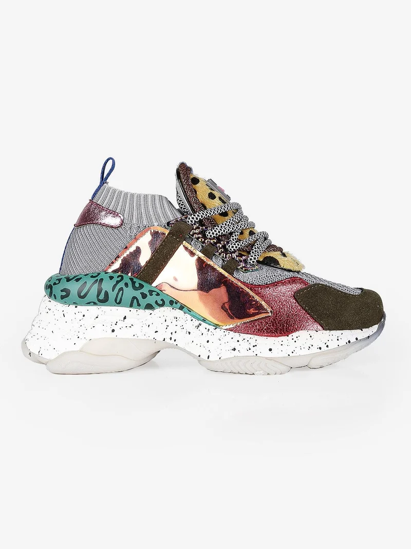 Sneakers donna multicolor con zeppa - grigio