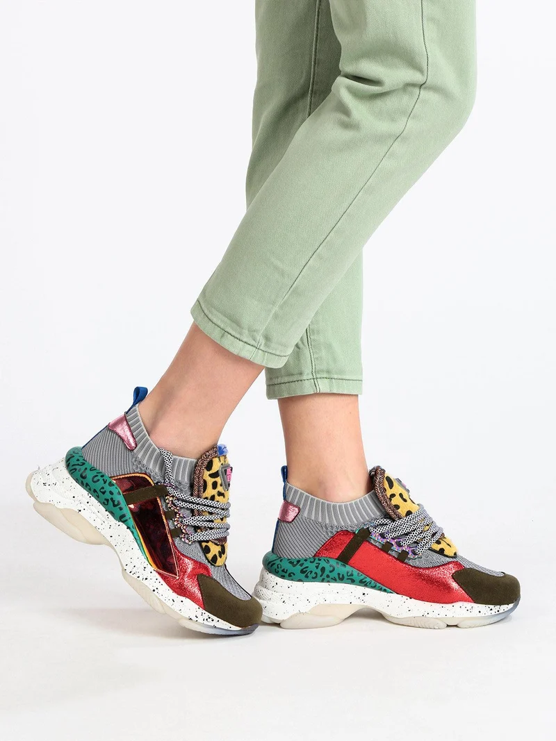 Sneakers donna multicolor con zeppa - grigio
