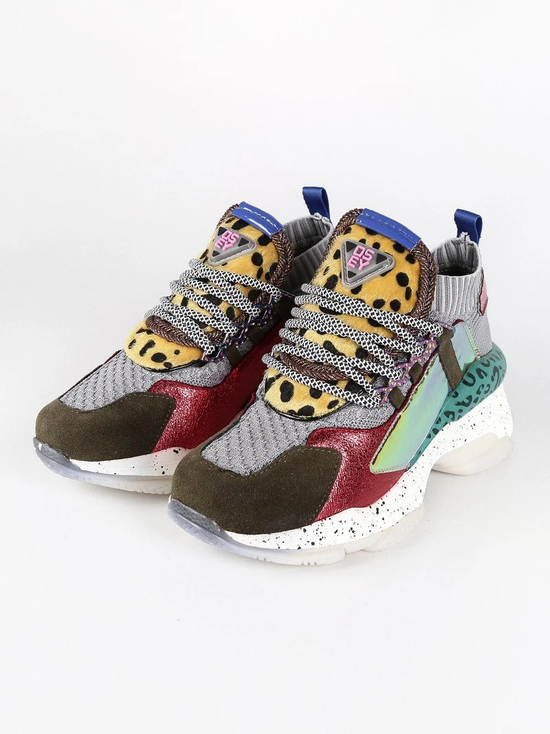 Sneakers donna multicolor con zeppa - grigio