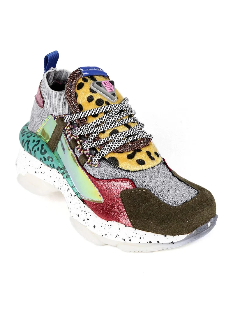 Sneakers donna multicolor con zeppa - grigio
