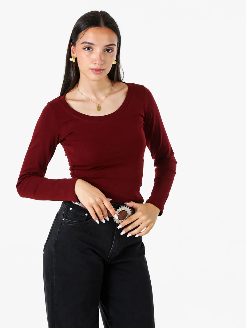 T-shirt a maniche lunghe da donna in cotone - bordeaux