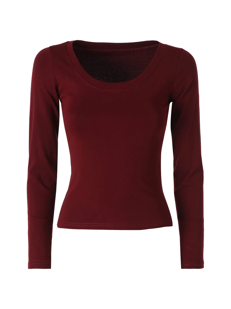T-shirt a maniche lunghe da donna in cotone - bordeaux