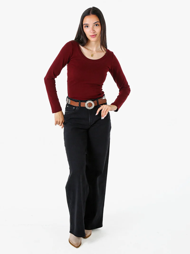T-shirt a maniche lunghe da donna in cotone - bordeaux