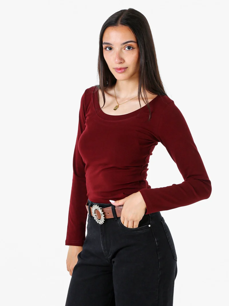 T-shirt a maniche lunghe da donna in cotone - bordeaux