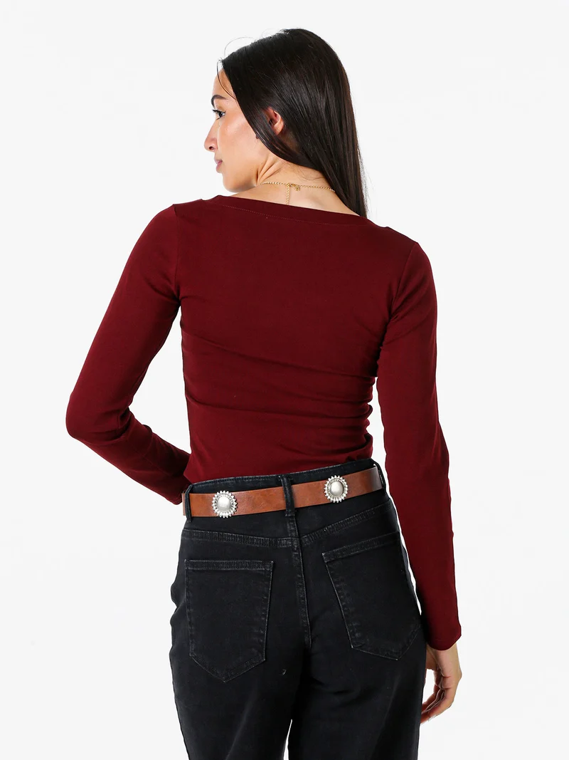 T-shirt a maniche lunghe da donna in cotone - bordeaux