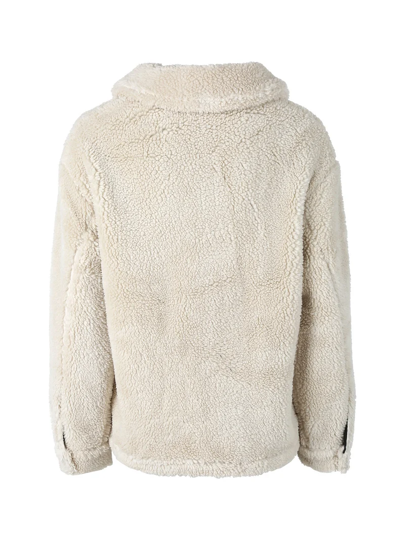 Cappotto corto teddy da donna con bottoni - beige