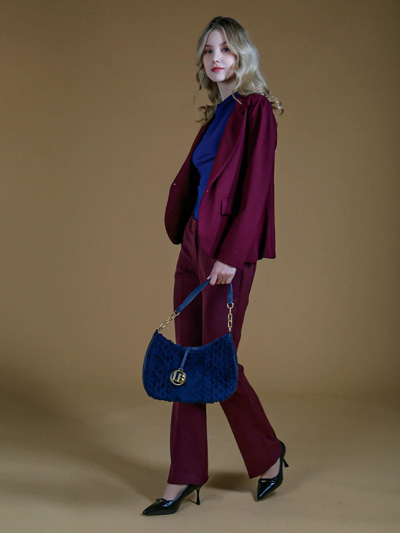 Borsa donna hobo con ecopelo - blu scuro