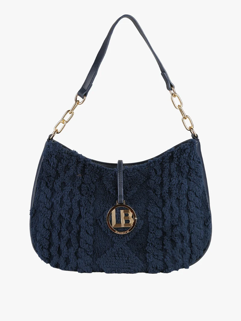 Borsa donna hobo con ecopelo - blu scuro