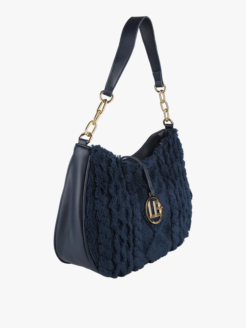 Borsa donna hobo con ecopelo - blu scuro