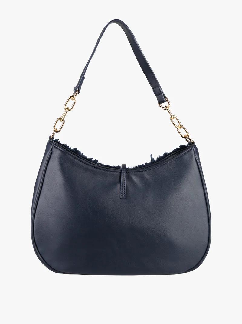 Borsa donna hobo con ecopelo - blu scuro