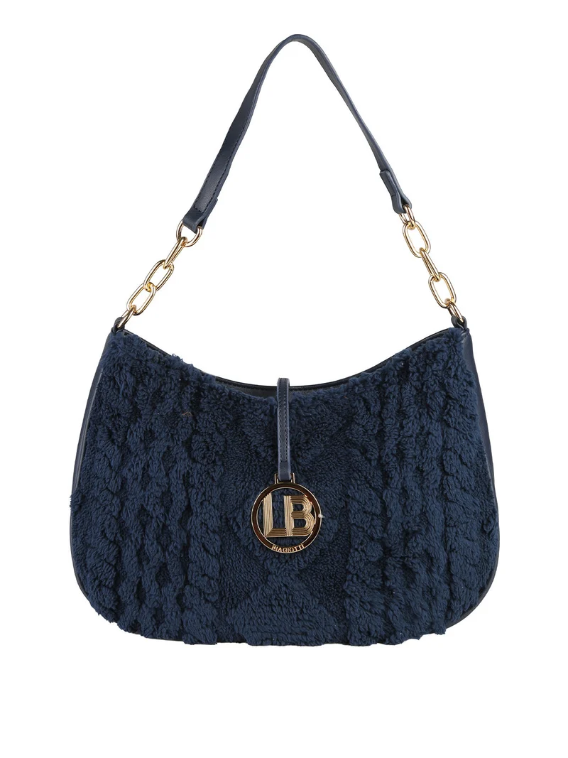 Borsa donna hobo con ecopelo - blu scuro