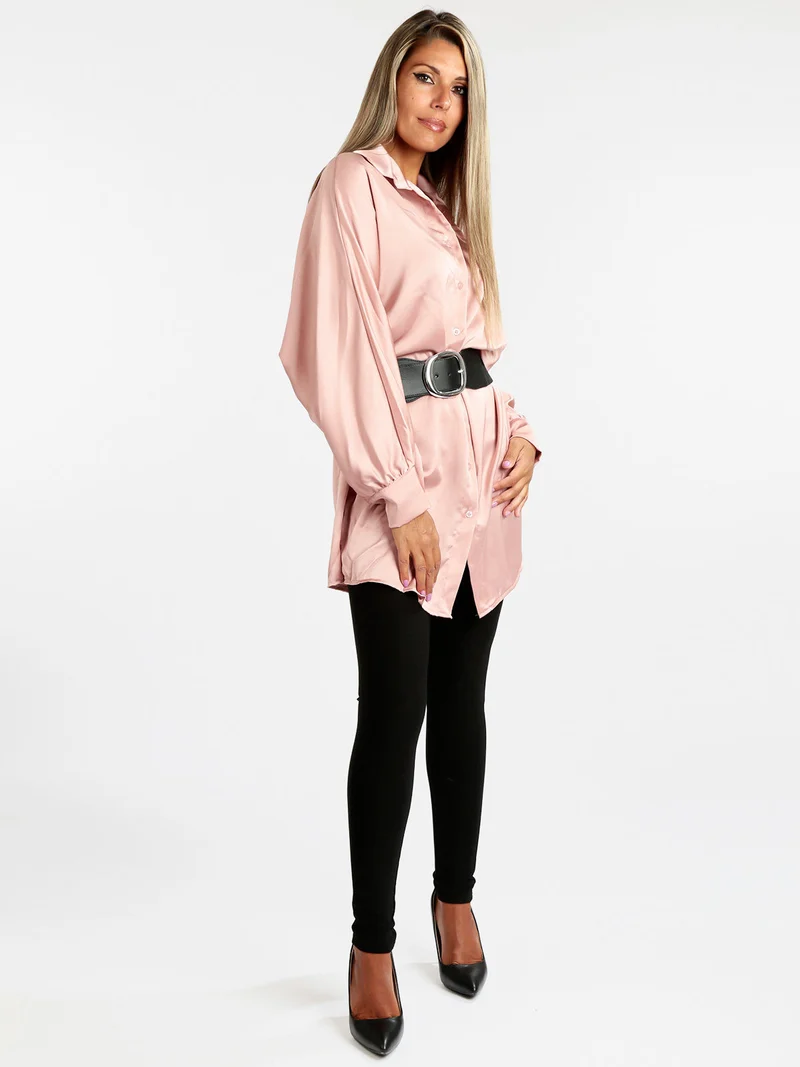 Maxi camicia donna con manica a pipistrello - rosa