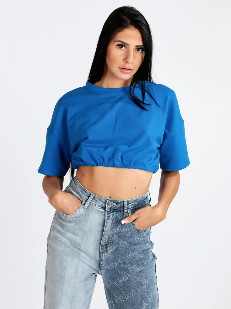 Felpa cropped donna manica corta - bluette