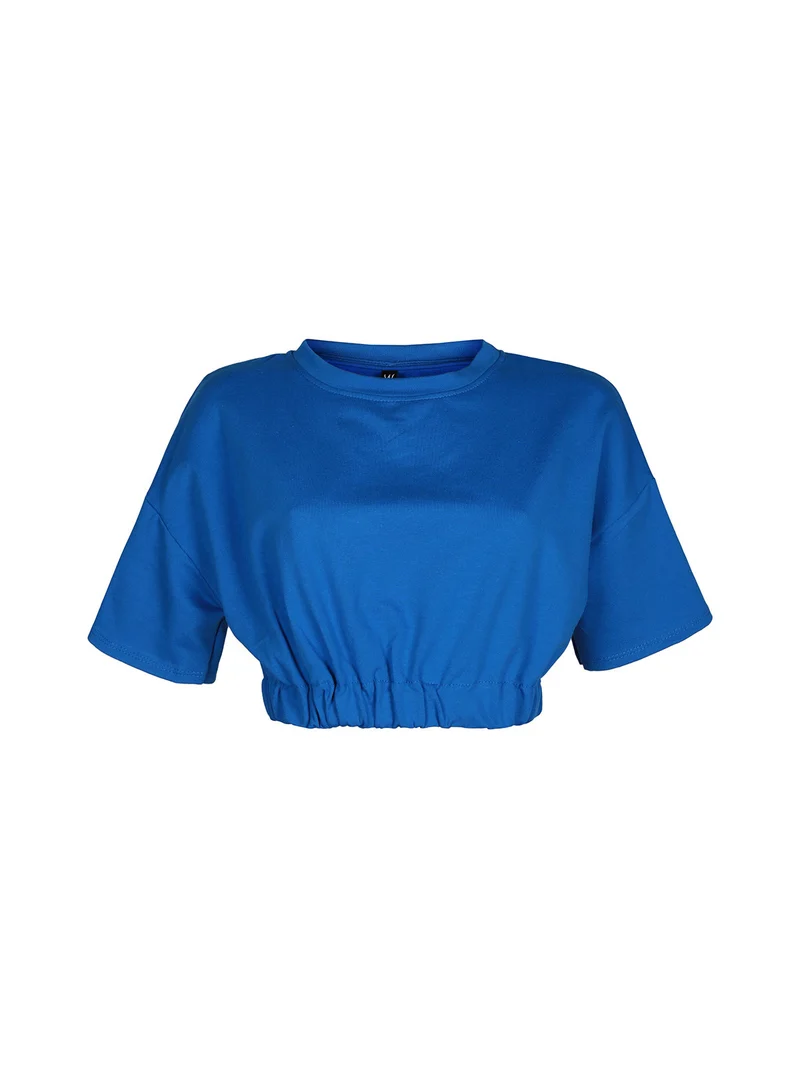 Felpa cropped donna manica corta - bluette