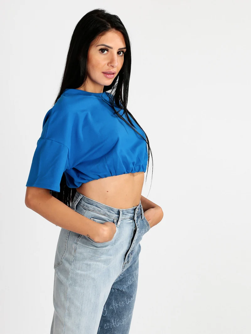 Felpa cropped donna manica corta - bluette
