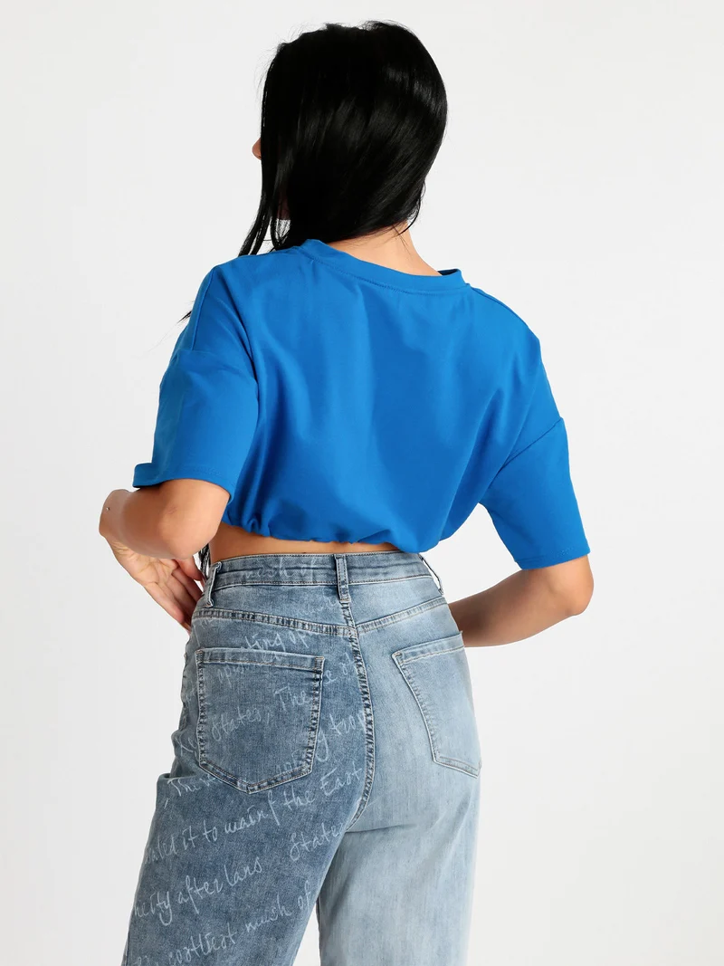 Felpa cropped donna manica corta - bluette