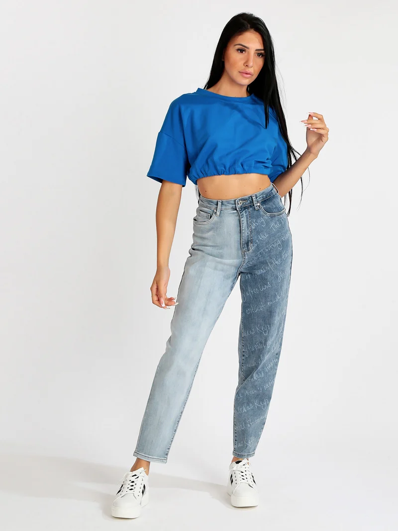 Felpa cropped donna manica corta - bluette