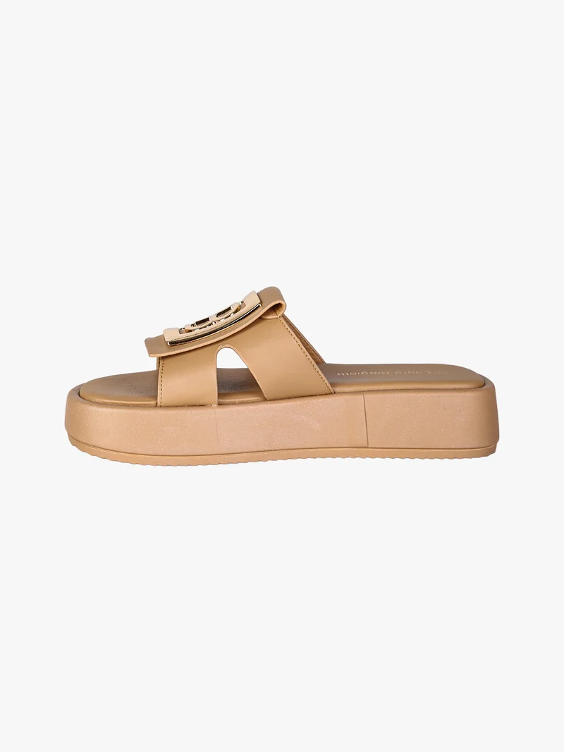 Ciabatte donna con platform e logo dorato - marrone