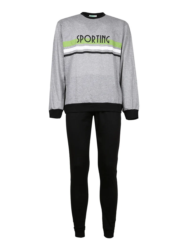 Pigiama lungo da uomo in cotone - grigio