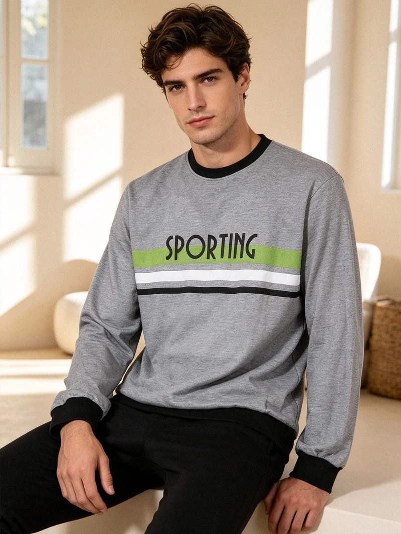 Pigiama lungo da uomo in cotone - grigio