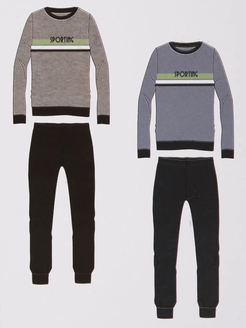 Pigiama lungo da uomo in cotone - grigio