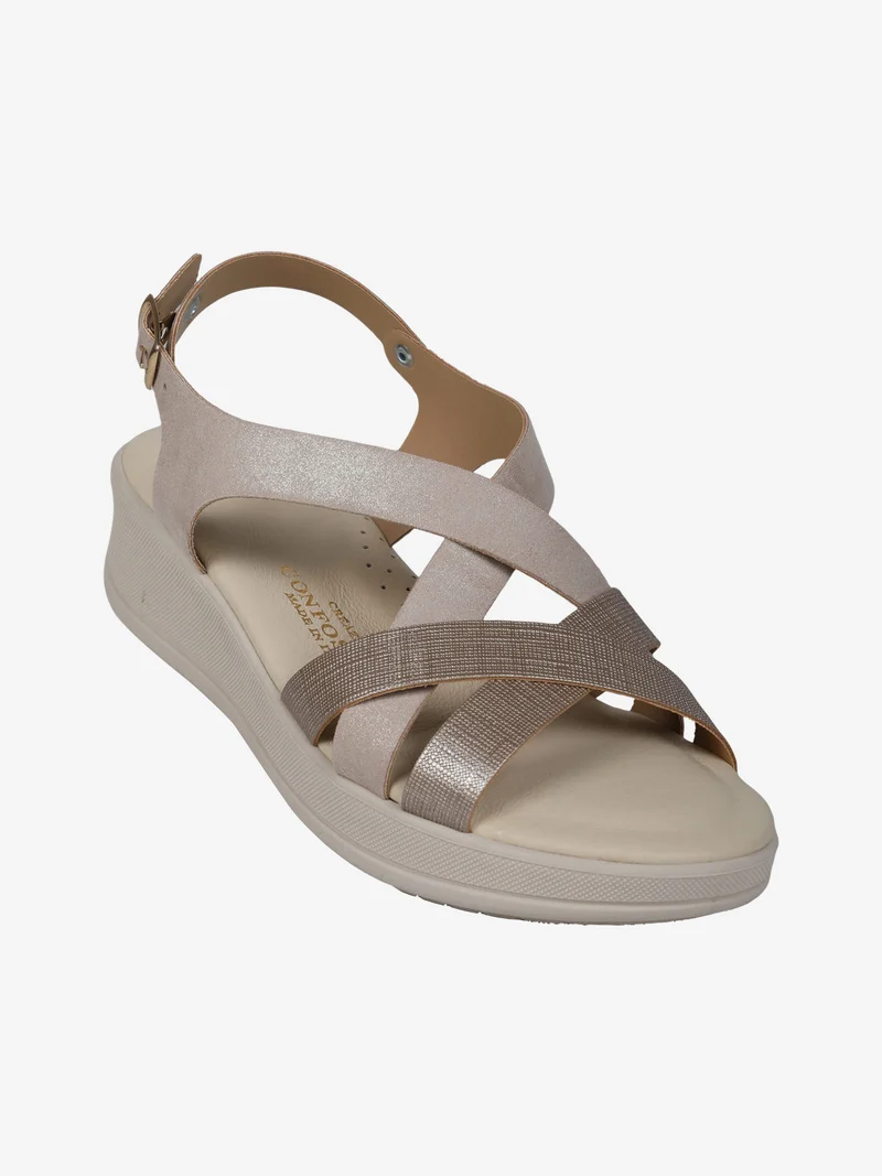 Sandali donna comfort con zeppa - beige