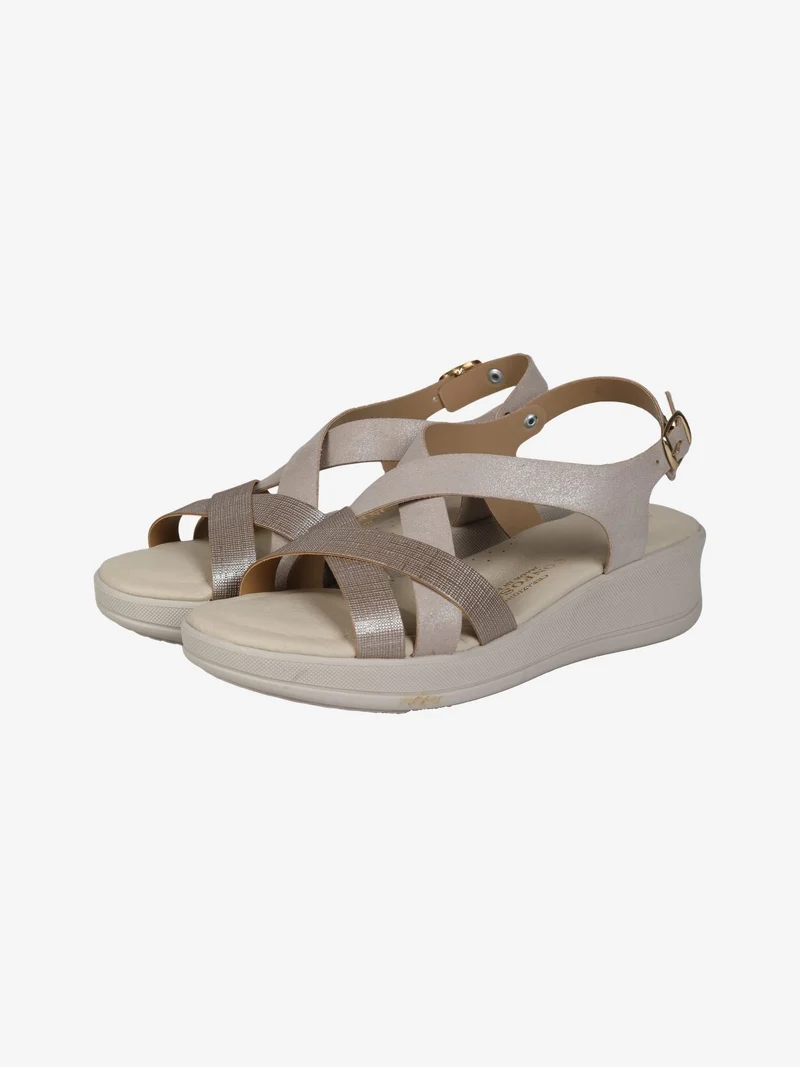Sandali donna comfort con zeppa - beige