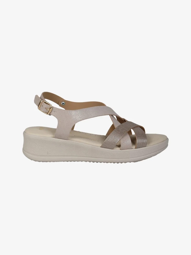 Sandali donna comfort con zeppa - beige
