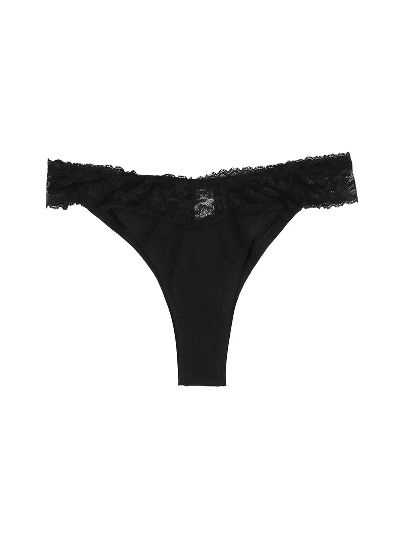 Brasiliana in cotone bielastico con pizzo - nero