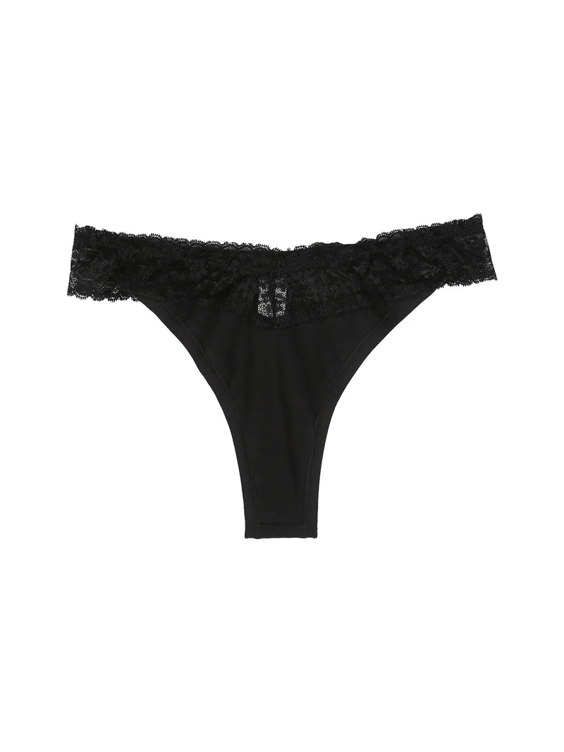 Brasiliana in cotone bielastico con pizzo - nero