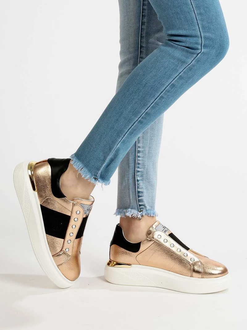 Sneakers donna slip on con strass - oro