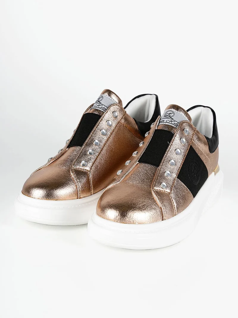 Sneakers donna slip on con strass - oro