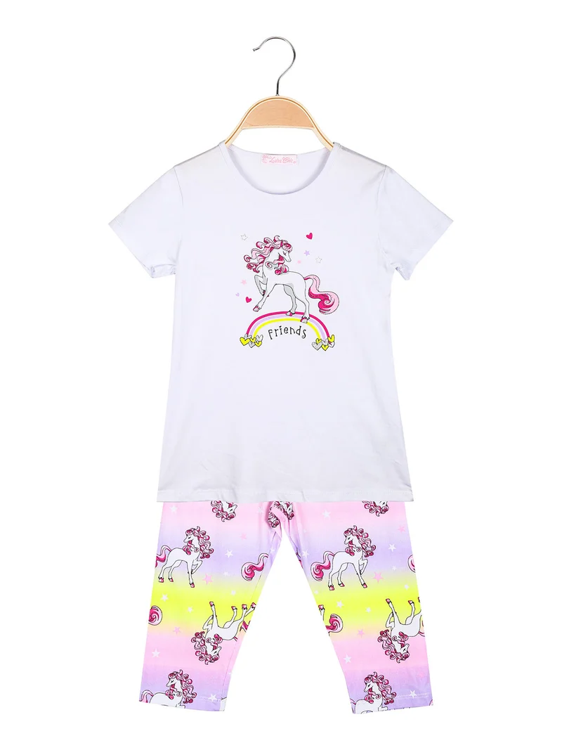 Completo da bambina unicorno con t-shirt e pinocchietti - bianco