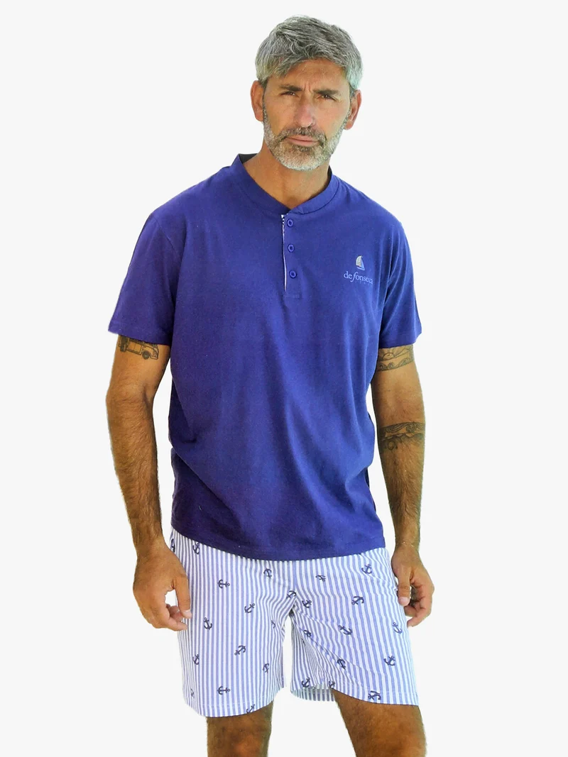 Pigiama corto da uomo con bermuda a righe - blu scuro