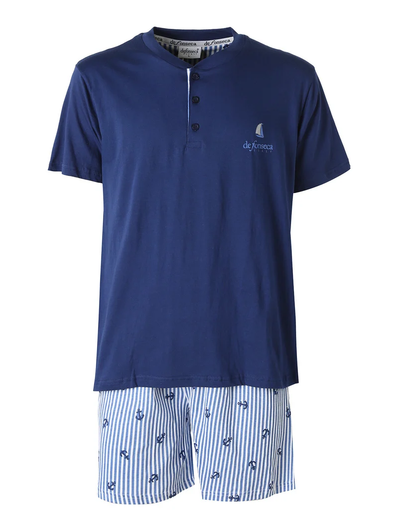 Pigiama corto da uomo con bermuda a righe - blu scuro
