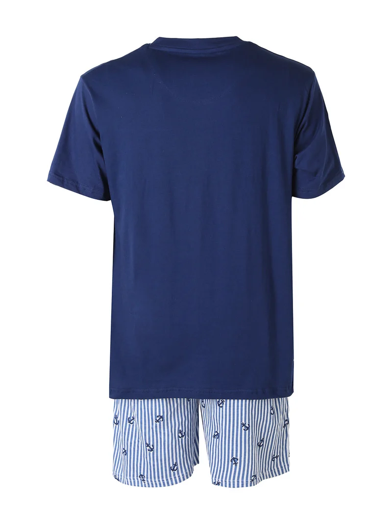 Pigiama corto da uomo con bermuda a righe - blu scuro