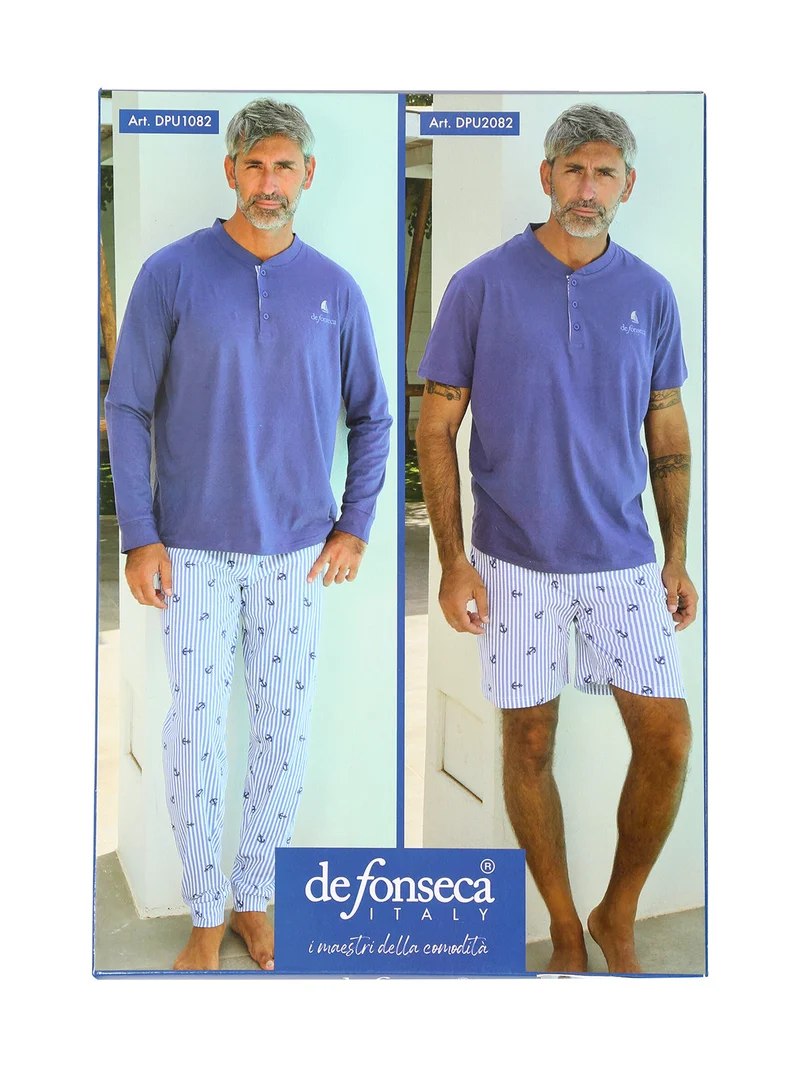 Pigiama corto da uomo con bermuda a righe - blu scuro