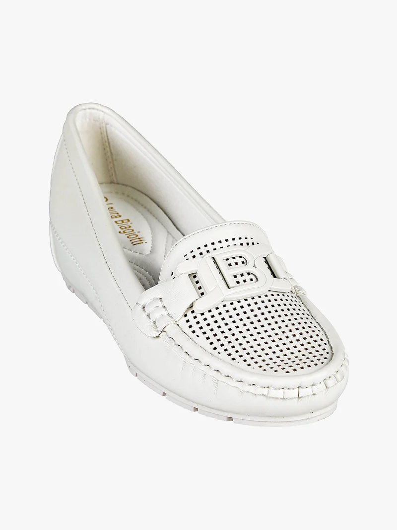 Mocassini donna con zeppa - bianco