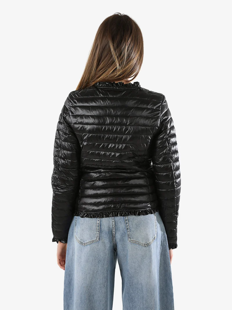 Giubbino donna 100 grammi con rouches e bottoni - nero