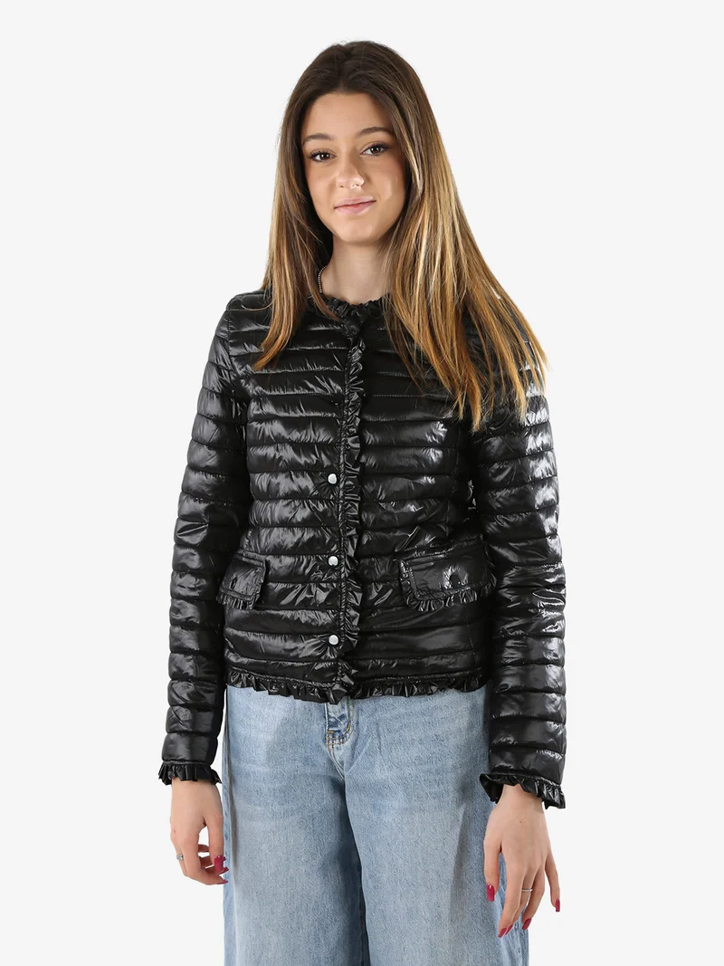 Giubbino donna 100 grammi con rouches e bottoni - nero