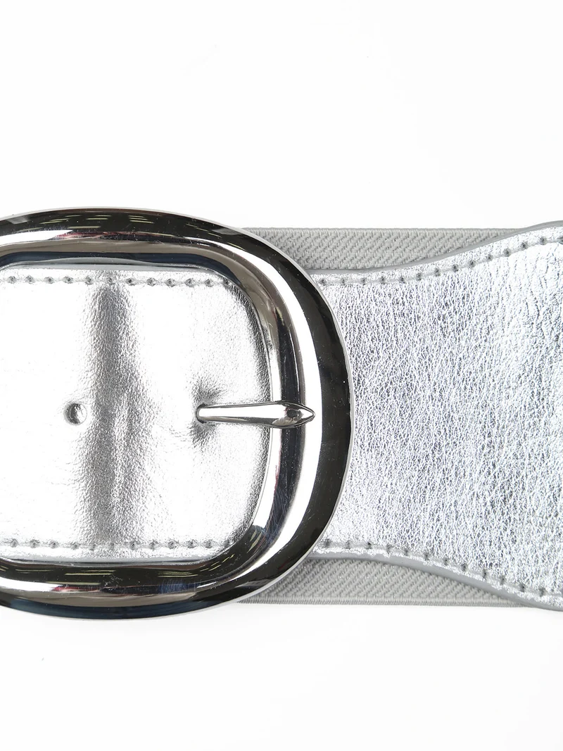 Cintura elasticizzata da donna con fibbia argentata - argento