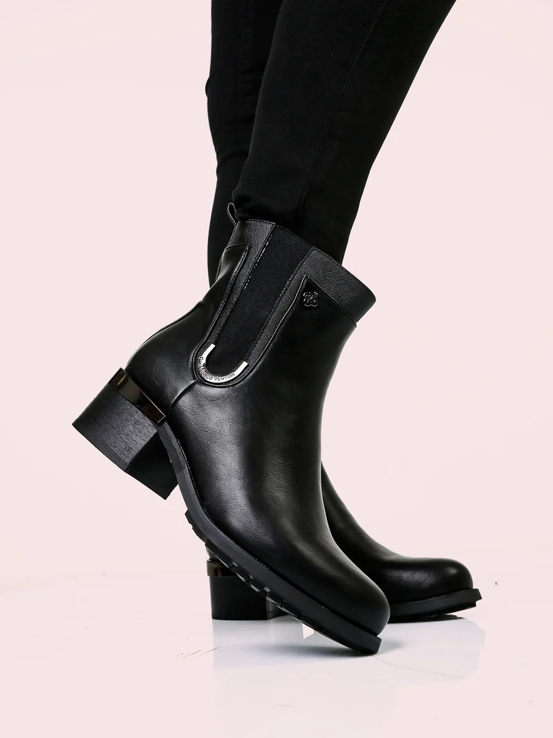 Stivaletti donna con zip e tacco largo - nero