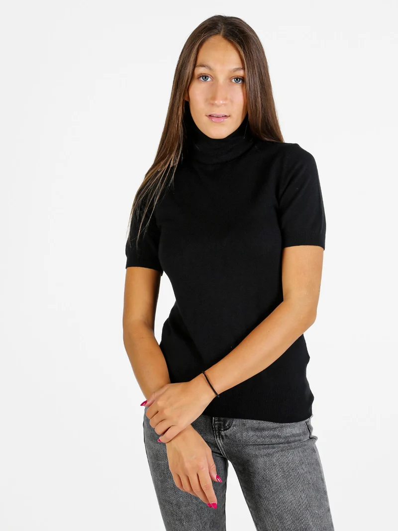 Maglia dolcevita donna a maniche corte - nero